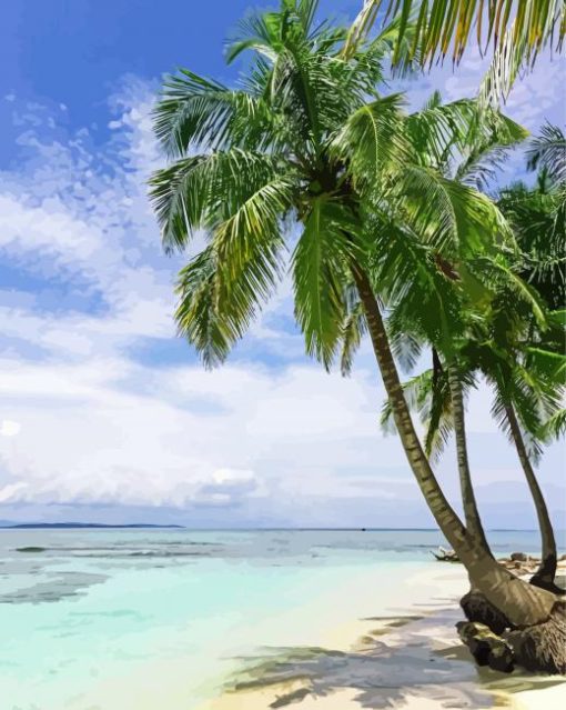 Tropical Beach With Palm Trees paint by numbers