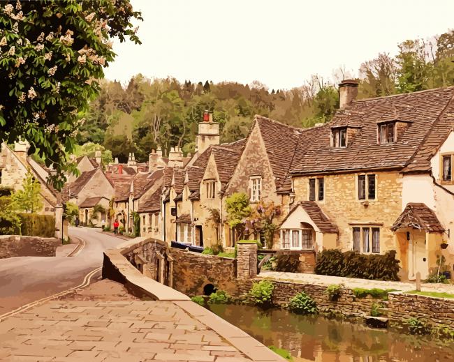 Vintage English Village paint by numbers