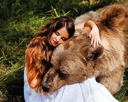 Woman With Grizzly Bear paint by numbers