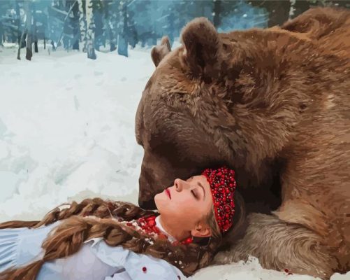 Woman With Bear paint by numbers