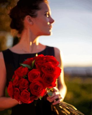 Woman With Red Flowers paint by numbers