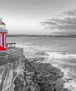 Red Monochrome Lighthouse Paint by numbers