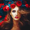 Beautiful Woman With Red Flowers paint by numbers
