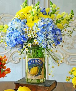 Beautiful Blue Flowers Vase With Lemons paint by numbers