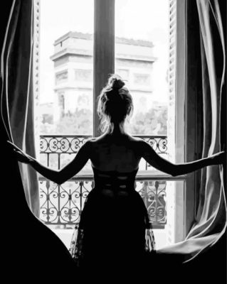 Black And White Woman On Window paint by numbers