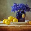 Blue Flowers Vase With Lemons paint by numbers