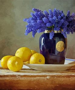 Blue Flowers Vase With Lemons paint by numbers