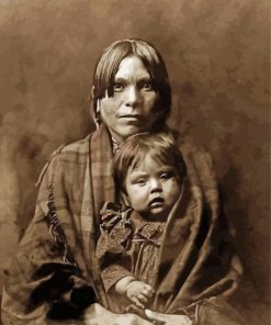 monochrome Native American mom and baby paint by number