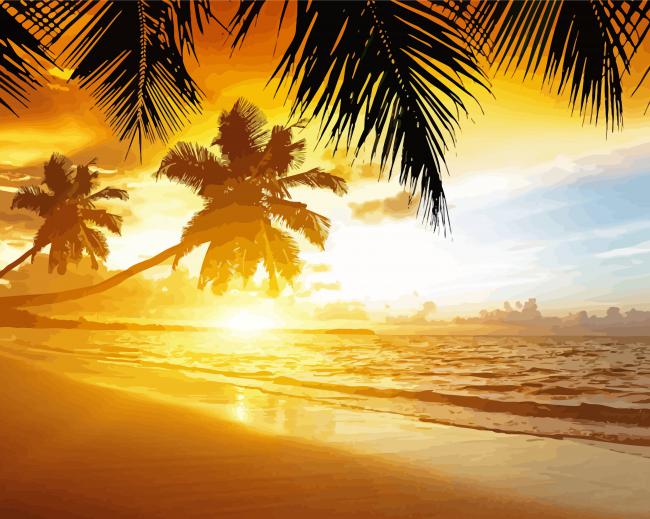 Sunset Beach With Palm Trees paint by numbers