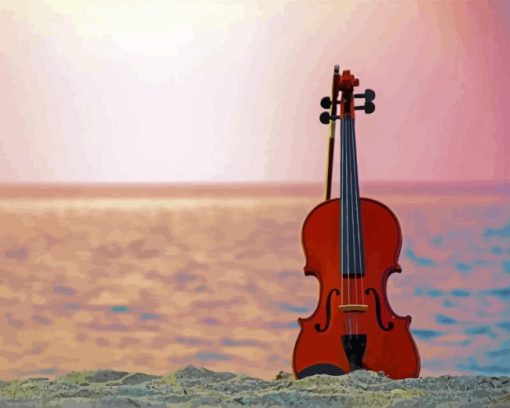 Aesthetic Brown Violin In Beach paint by numbers