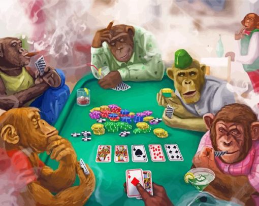 Monkeys playing poker paint by numbers