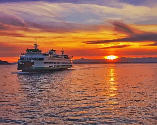 Ferry At Sunset Paint by numbers