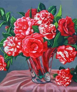 Vase With Pink Camellia Flowers paint by numbers