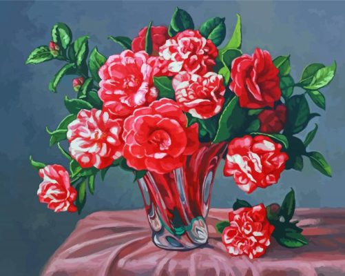 Vase With Pink Camellia Flowers paint by numbers