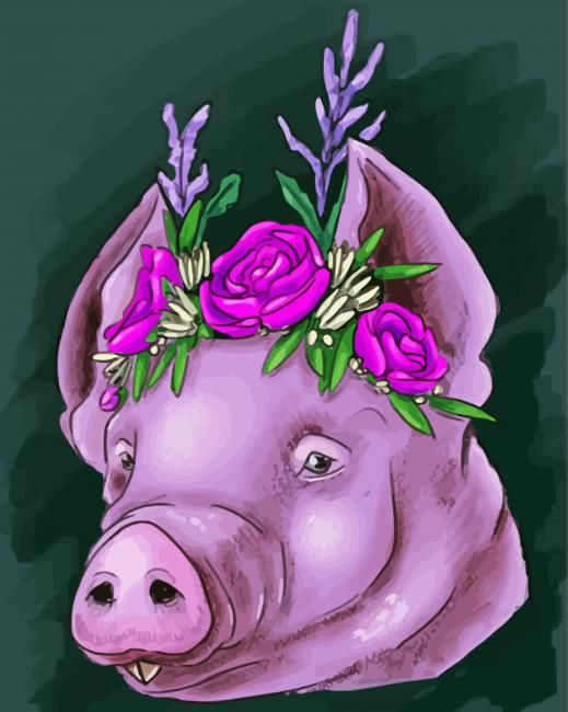Floral Pig Head paint by numbers