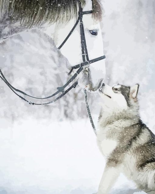 Snow Horse And Husky Animals paint by numbers