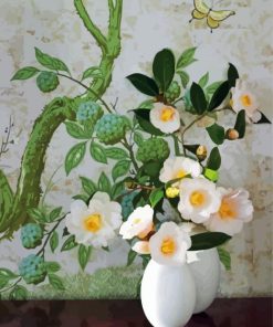 Aesthetic Vase With White Camellia Flowers paint by numbers