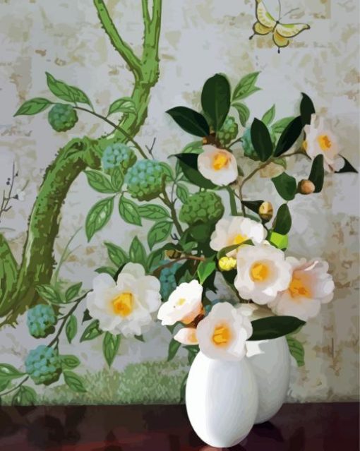 Aesthetic Vase With White Camellia Flowers paint by numbers