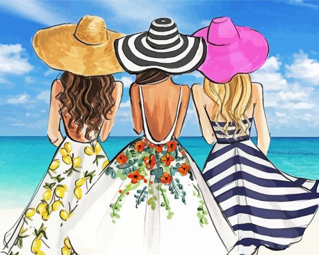 Cool Besties At The Beach paint by numbers