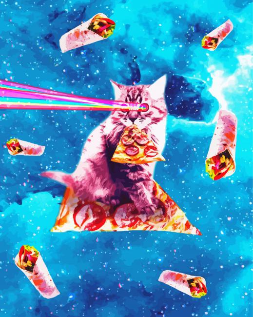 Cat Eating Pizza paint by numbers