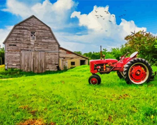 Old Tractor And Barn paint by numbers