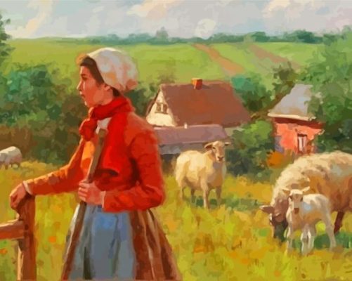 Girl With Sheeps paint by numbers