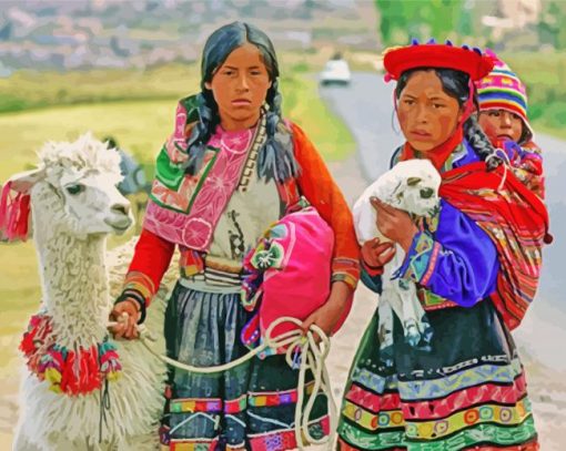 Indigenous Peruvians With Llama Paint By Numbers